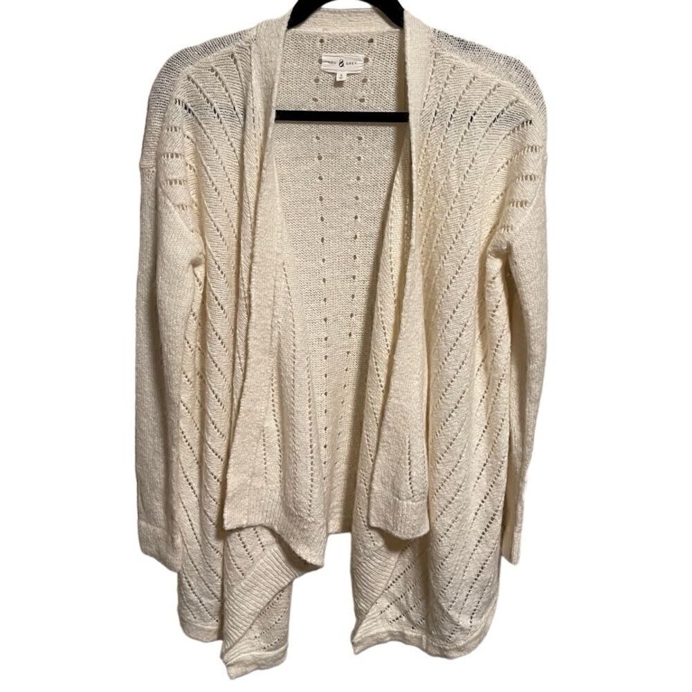 Lou & Grey- Women's Open Knit Waterfall Cardigan Acrylic Alpaca Ivory Size Small